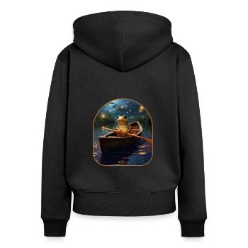 Frosch Ruderboot Sternenhimmel Cottagecore - Frauen Premium Bio Zip Hoodie - Schwarz - Hinten - Julia (174cm)