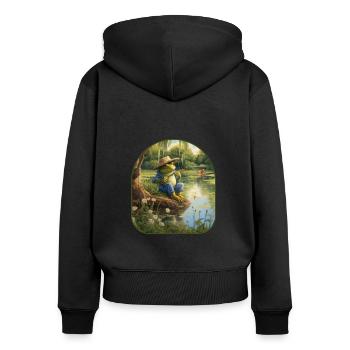 Cottagecore grenouille étang de pêche saules - Sweat à capuche zippé Premium bio Femme - noir - Dos - Julia (174cm)