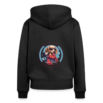 Caricature Chien Sèche-cheveux Bandana Toilettage Mignon - Sweat à capuche zippé Premium bio Femme - noir - Dos - Julia (174cm)