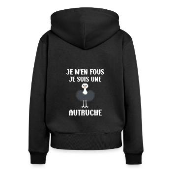Humour autruche - Sweat à capuche zippé Premium bio Femme - noir - Dos - Julia (174cm)