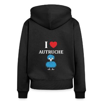 Humour autruche - Sweat à capuche zippé Premium bio Femme - noir - Dos - Julia (174cm)
