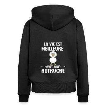 Humour autruche - Sweat à capuche zippé Premium bio Femme - noir - Dos - Julia (174cm)