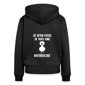 Humour autruche - Sweat à capuche zippé Premium bio Femme - noir - Dos - Julia (174cm)