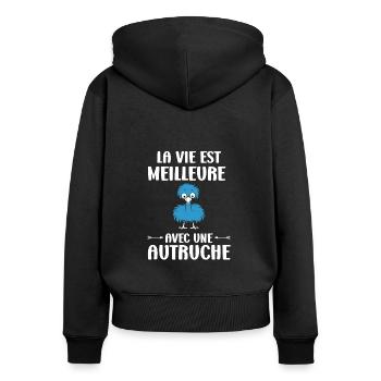 Humour autruche - Sweat à capuche zippé Premium bio Femme - noir - Dos - Julia (174cm)