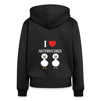 Humour autruche - Sweat à capuche zippé Premium bio Femme - noir - Dos - Julia (174cm)