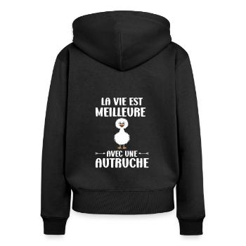Humour autruche - Sweat à capuche zippé Premium bio Femme - noir - Dos - Julia (174cm)