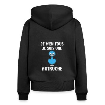 Humour autruche - Sweat à capuche zippé Premium bio Femme - noir - Dos - Julia (174cm)