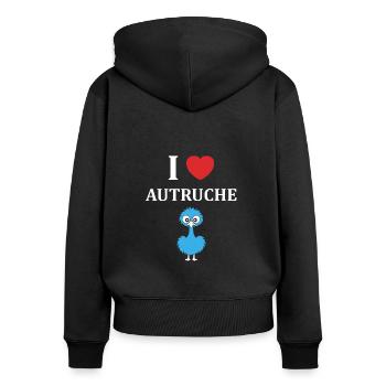 Humour autruche - Sweat à capuche zippé Premium bio Femme - noir - Dos - Julia (174cm)