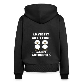 Humour autruche - Sweat à capuche zippé Premium bio Femme - noir - Dos - Julia (174cm)
