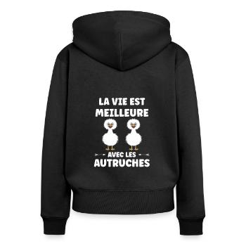 Humour autruche - Sweat à capuche zippé Premium bio Femme - noir - Dos - Julia (174cm)