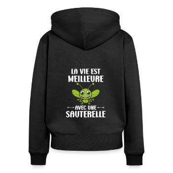 Insecte humour Sauterelle - Sweat à capuche zippé Premium bio Femme - noir - Dos - Julia (174cm)