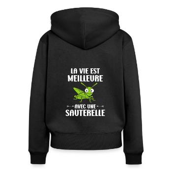 Insecte humour Sauterelle - Sweat à capuche zippé Premium bio Femme - noir - Dos - Julia (174cm)