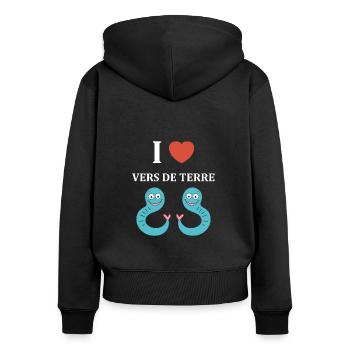 Humour ver de terre - Sweat à capuche zippé Premium bio Femme - noir - Dos - Julia (174cm)