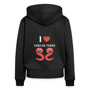 Humour ver de terre - Sweat à capuche zippé Premium bio Femme - noir - Dos - Julia (174cm)