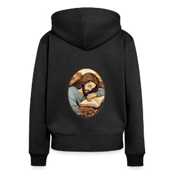 Jesus Snuggling Book T Shirt, Christian Literary - Women's Premium Organic Zip Hoodie - black - Back - Julia (174cm)