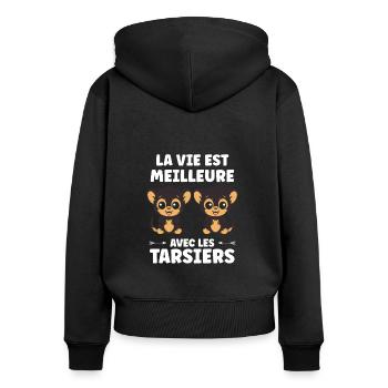 Humour tarsier - Sweat à capuche zippé Premium bio Femme - noir - Dos - Julia (174cm)