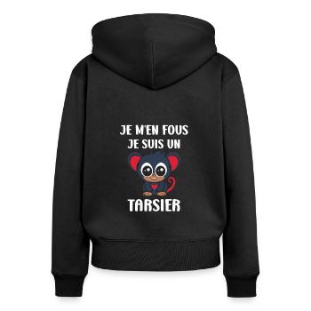 Humour tarsier - Sweat à capuche zippé Premium bio Femme - noir - Dos - Julia (174cm)