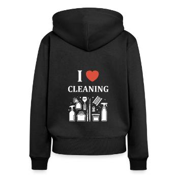 Humour faire le ménage - Sweat à capuche zippé Premium bio Femme - noir - Dos - Julia (174cm)