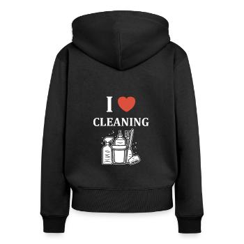 Humour faire le ménage - Sweat à capuche zippé Premium bio Femme - noir - Dos - Julia (174cm)