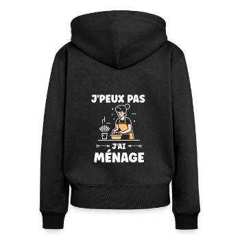 Humour faire le ménage - Sweat à capuche zippé Premium bio Femme - noir - Dos - Julia (174cm)
