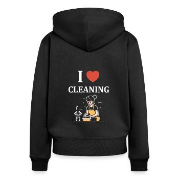 Humour faire le ménage - Sweat à capuche zippé Premium bio Femme - noir - Dos - Julia (174cm)