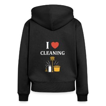 Humour faire le ménage - Sweat à capuche zippé Premium bio Femme - noir - Dos - Julia (174cm)