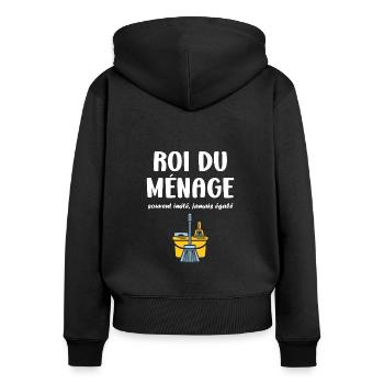 Humour faire le ménage - Sweat à capuche zippé Premium bio Femme - noir - Dos - Julia (174cm)