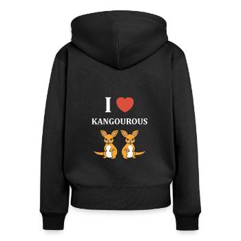 Humour petit kangourou - Sweat à capuche zippé Premium bio Femme - noir - Dos - Julia (174cm)