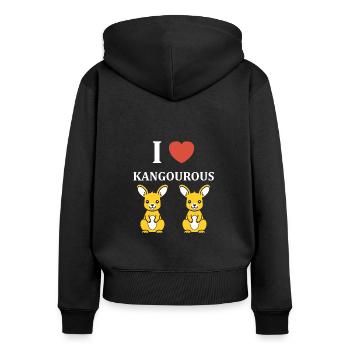 Humour petit kangourou - Sweat à capuche zippé Premium bio Femme - noir - Dos - Julia (174cm)