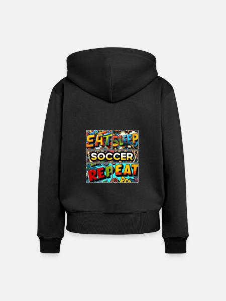 Eat sleep Soccer repeat - Frauen Premium Bio Zip Hoodie - Schwarz