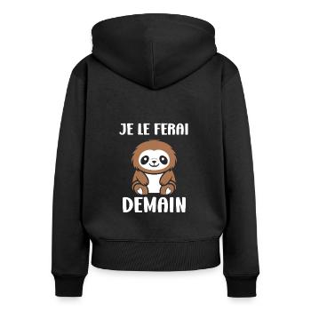 Animal humour paresseux - Sweat à capuche zippé Premium bio Femme - noir - Dos - Julia (174cm)