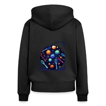 Pagaies de pickleball sur le thème de l’espace galaxie cosmique - Sweat à capuche zippé Premium bio Femme - noir - Dos - Julia (174cm)