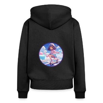 Chibi Skateboard Anime Fille Vaporwave Géométrique - Sweat à capuche zippé Premium bio Femme - noir - Dos - Julia (174cm)