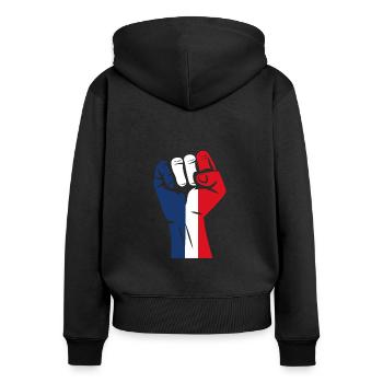 France patriote - Sweat à capuche zippé Premium bio Femme - noir - Dos - Julia (174cm)