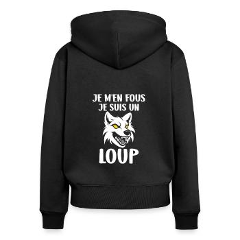 Humour loup - Sweat à capuche zippé Premium bio Femme - noir - Dos - Julia (174cm)