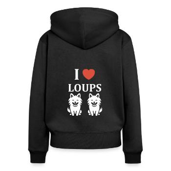 Humour loup - Sweat à capuche zippé Premium bio Femme - noir - Dos - Julia (174cm)