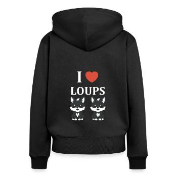 Humour loup - Sweat à capuche zippé Premium bio Femme - noir - Dos - Julia (174cm)