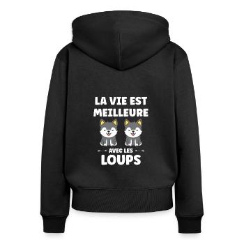 Humour loup - Sweat à capuche zippé Premium bio Femme - noir - Dos - Julia (174cm)