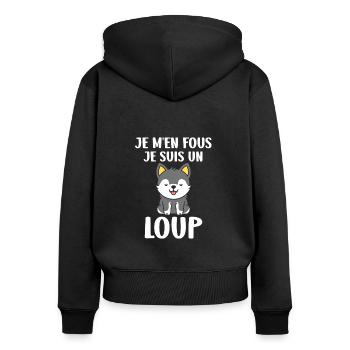 Humour loup - Sweat à capuche zippé Premium bio Femme - noir - Dos - Julia (174cm)