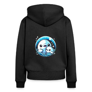 Mère et bébé mammifère marin béluga - Sweat à capuche zippé Premium bio Femme - noir - Dos - Julia (174cm)