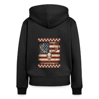 Bois de cerf rayures en détresse drapeau américain bleu marine Camo - Sweat à capuche zippé Premium bio Femme - noir - Dos - Julia (174cm)