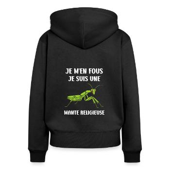 Humour insecte Mante religieuse - Sweat à capuche zippé Premium bio Femme - noir - Dos - Julia (174cm)