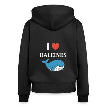 Baleines bleu Amour baleine - Sweat à capuche zippé Premium bio Femme - noir - Dos - Julia (174cm)