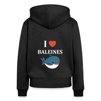 Baleines bleu Amour baleine - Sweat à capuche zippé Premium bio Femme - noir - Dos - Julia (174cm)