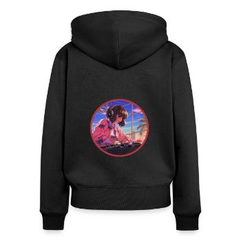 Anime DJ Vaporwave Platine Vinyle Palm Tree Rétro - Sweat à capuche zippé Premium bio Femme - noir - Dos - Julia (174cm)