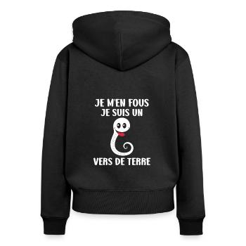 Humour ver de terre - Sweat à capuche zippé Premium bio Femme - noir - Dos - Julia (174cm)