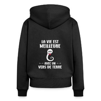 Humour ver de terre - Sweat à capuche zippé Premium bio Femme - noir - Dos - Julia (174cm)