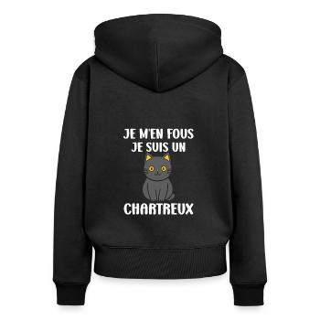 Humour chat chartreux - Sweat à capuche zippé Premium bio Femme - noir - Dos - Julia (174cm)