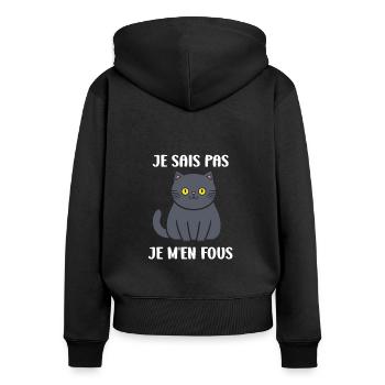 Humour chat chartreux - Sweat à capuche zippé Premium bio Femme - noir - Dos - Julia (174cm)