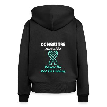 Sensibilisation au cancer du col de l'utérus - Sweat à capuche zippé Premium bio Femme - noir - Dos - Julia (174cm)